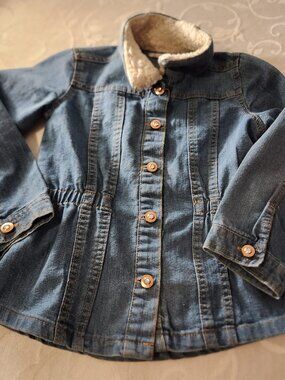 Young Hearts Denim Dress Girls Sherpa collar 100% Cotton elastic waist Size 6